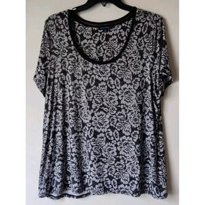 Tommy Hilfiger Womens Top Black/White Lace Short Sleeve Round Neck Size‎ 0X